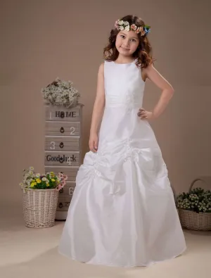 Satin Blanc Sans Manches Robe Ceremonie Fille Robe Fille Mariage