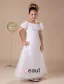 Manches Courtes Chiffon Satin Blanc Robe Ceremonie Fille Robe Fille Mariage