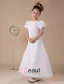 Manches Courtes Chiffon Satin Blanc Robe Ceremonie Fille Robe Fille Mariage