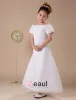 White Short Sleeves Satin Chiffon Flower Girl Dress