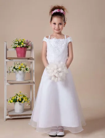 White Satin Organza Flower Girl Dress
