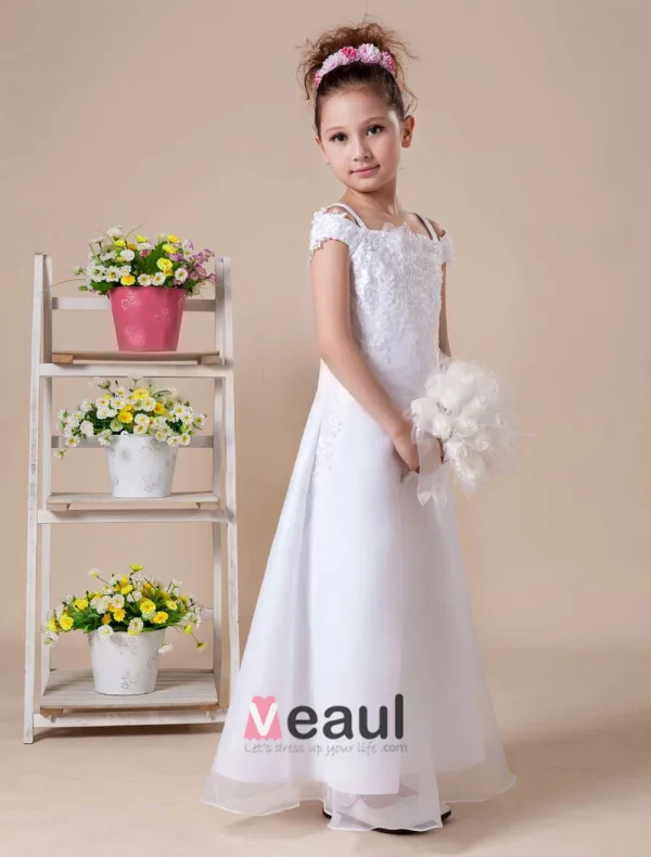 White Satin Organza Kjoler Til Barn Blomsterpikekjoler
