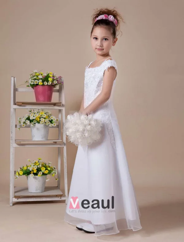 White Satin Organza Kjoler Til Barn Blomsterpikekjoler