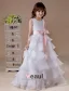 Blanche Sans Manches Ceinture Noeud Multi-couches Satin Robe Ceremonie Fille Robe Fille Mariage