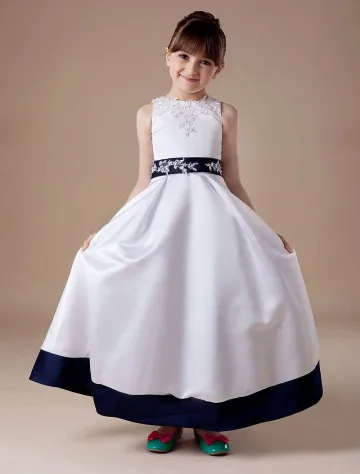 Appliques Blanches Sans Manches En Satin Robe Ceremonie Fille Robe Fille Mariage