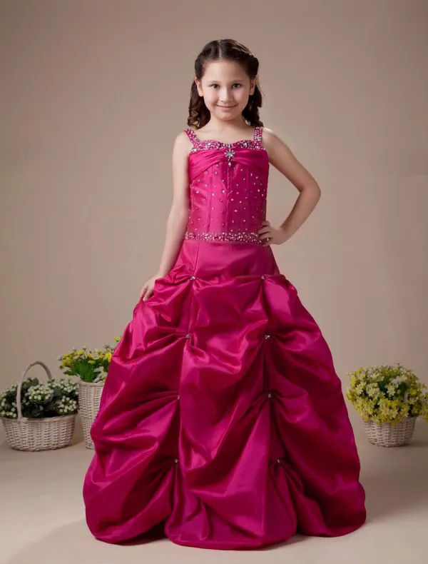 Rouge A ligne De Taffetas tage Longueur Robe Ceremonie Fille Robe Fille Mariage