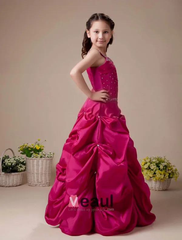 Red A-line Taffeta Floor Length Flower Girl Dress