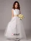 White Sleeveless Bow Sash Flower Girl Dress
