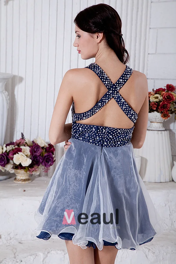 Charmiga Organza Beading Kort Cocktailklänning