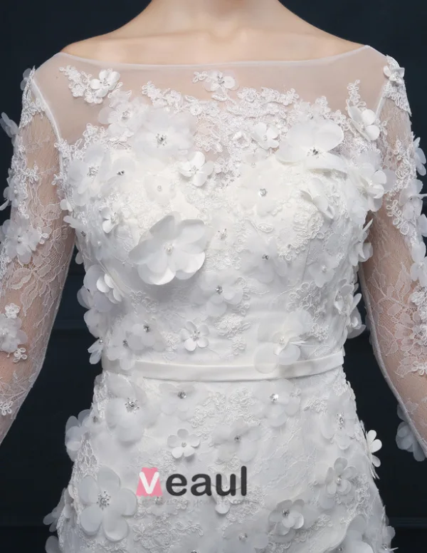 2015 Trumpet /Mermaid Handmade Lace Flower Square Neckline Wedding Dresses