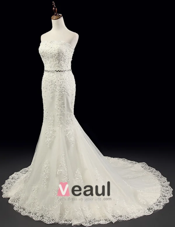 Charmantes Robe De Mariage Sirène Perles Appliques En Cristal Guillotine Robe De Mariée