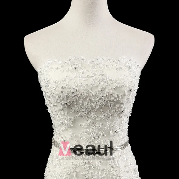 Charmantes Robe De Mariage Sirène Perles Appliques En Cristal Guillotine Robe De Mariée