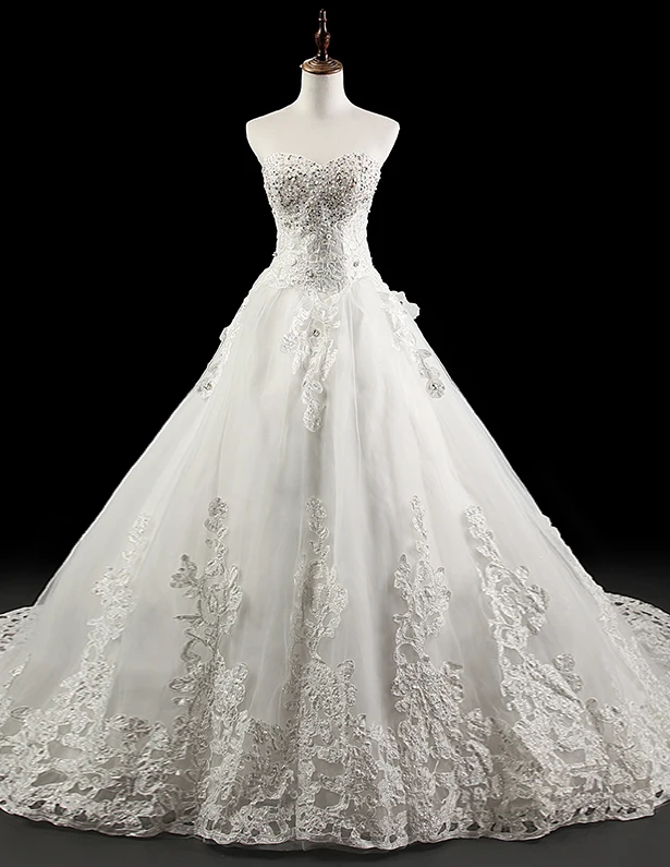 Delikat Appliques Blonde Perlebesydd Stroppeløs Brudekjoler