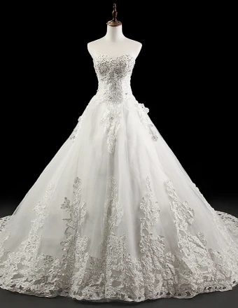 Delicate Appliques Kant Kralen Strapless Trouwjurken Bruidsjurk