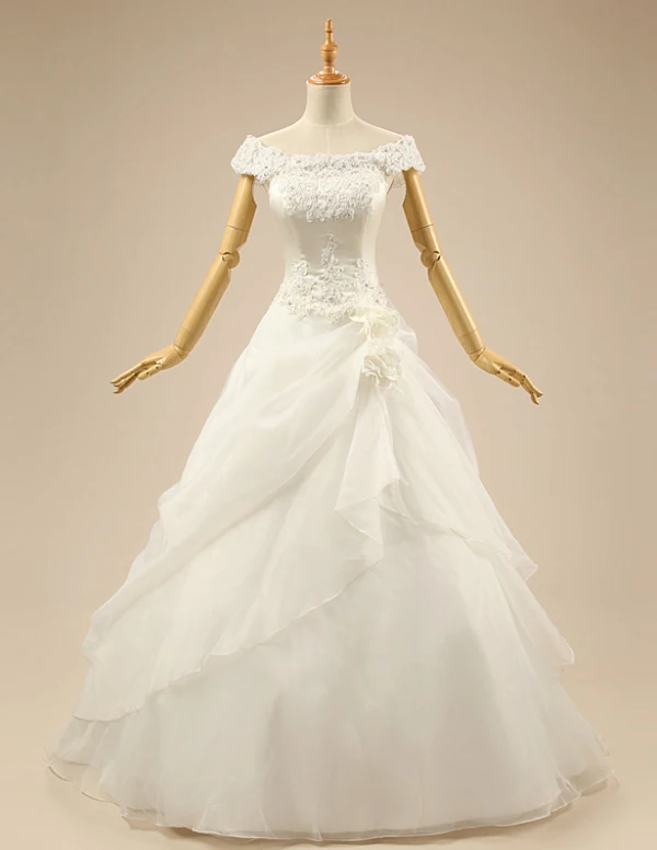 2015 Captivating Off The Shoulder Lace Appliques Beading Wedding Dress Bridal Gown