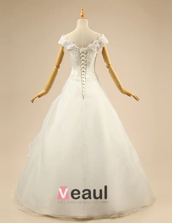 2015 Captivating Off The Shoulder Lace Appliques Beading Wedding Dress Bridal Gown