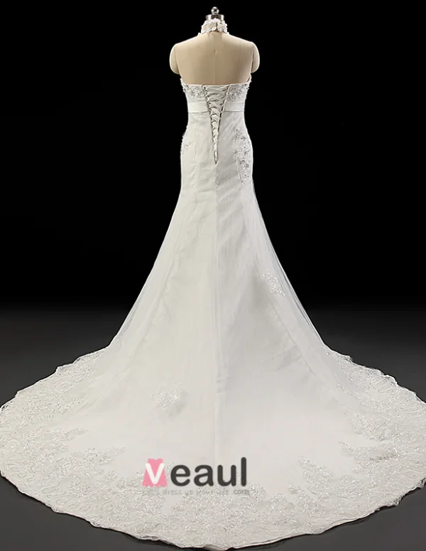 Licol De Luxe Robe De Mariage En Dentelle De Perles De Cristal De Robe De Mariée