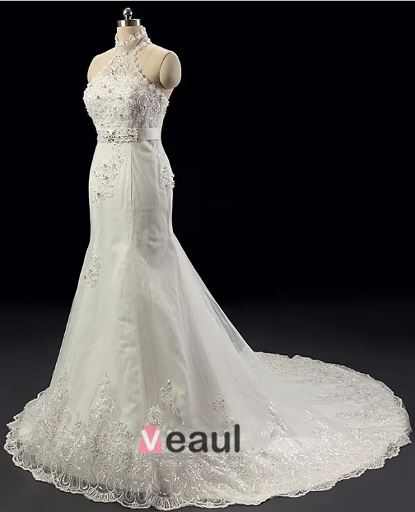 Licol De Luxe Robe De Mariage En Dentelle De Perles De Cristal De Robe De Mariée