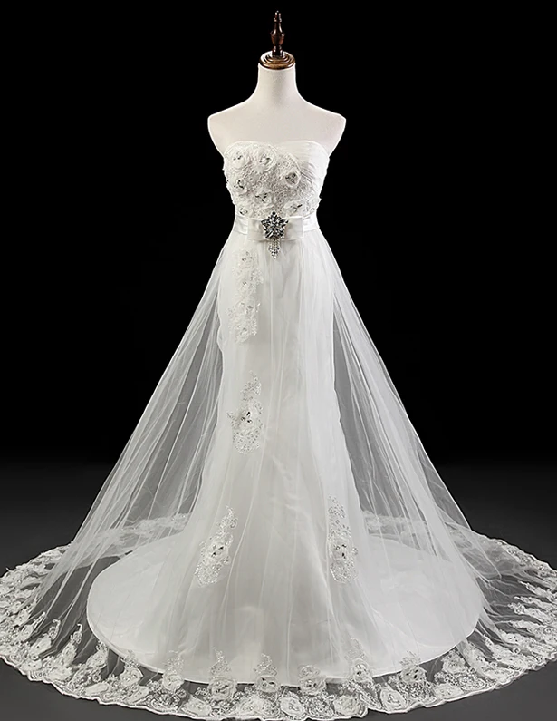 Håndlaget Blomst Sash Crystal Blonder Brudekjole