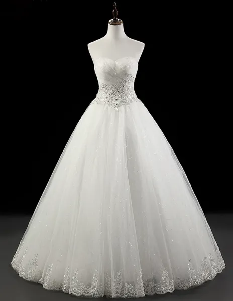 2015 Gorgeous A-line Strapless Floor-length Bridal Gown Crystal Wedding Dress