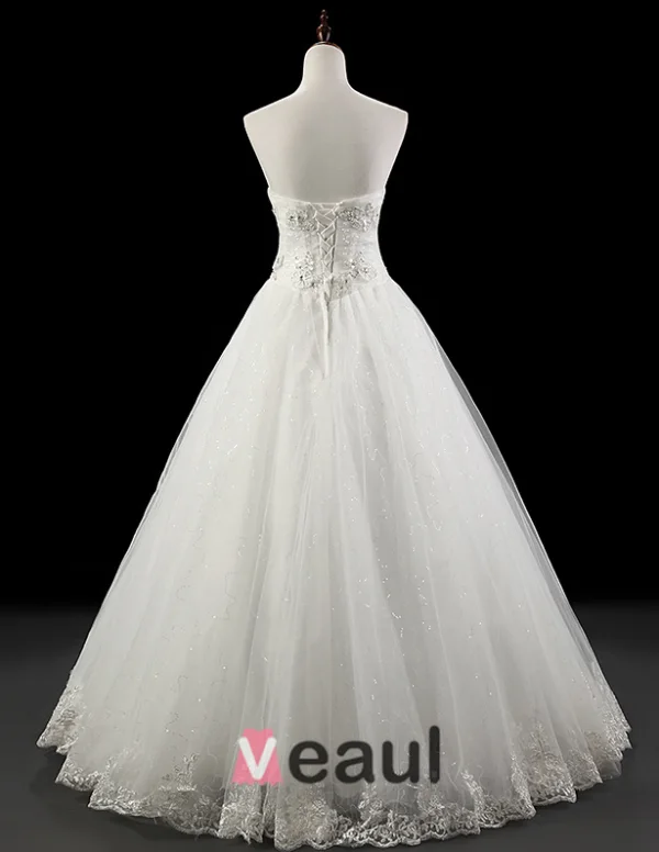 2015 Gorgeous A-line Strapless Floor-length Bridal Gown Crystal Wedding Dress