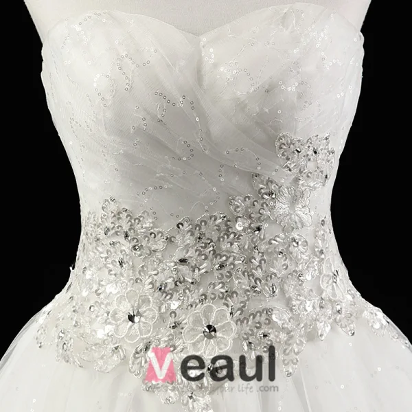2015 Gorgeous A-line Strapless Floor-length Bridal Gown Crystal Wedding Dress