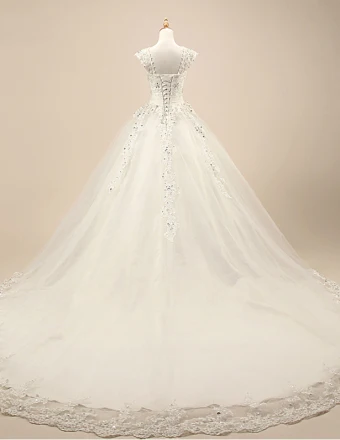 Luxe Bruidsjurk Kant Schouders Kristal Trouwjurk
