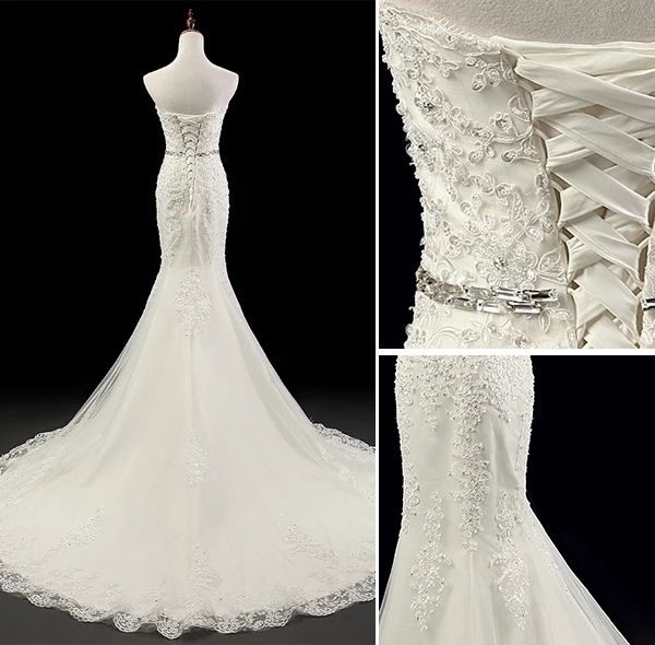 Charmantes Robe De Mariage Sirène Perles Appliques En Cristal Guillotine Robe De Mariée