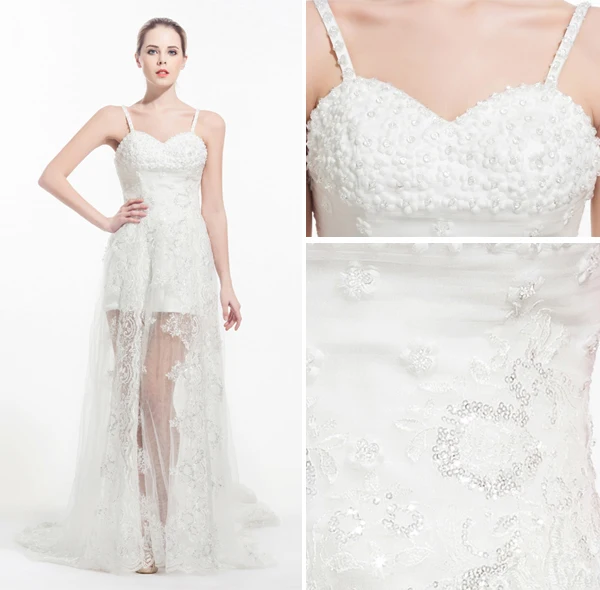 Dentelle Appliques Asymétrique Robe De Mariée Courte De Train Royal