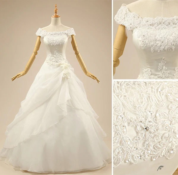 2015 Captivating Off The Shoulder Lace Appliques Beading Wedding Dress Bridal Gown