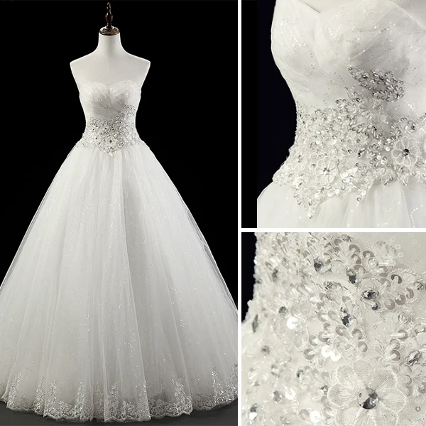 2015 Gorgeous A-line Strapless Floor-length Bridal Gown Crystal Wedding Dress