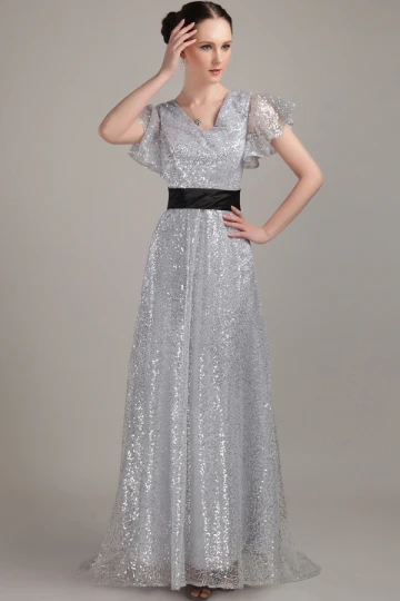 V Neck Zipper Floor Length Long Evening Dresses