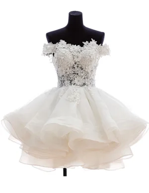 2015 Square Neckline Pierced Lace Flower Short Mini Wedding Dresses