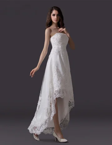 Classique Strass Perles Tulle Brodé De Dentelle Robe De Mariée Courte De La Plage