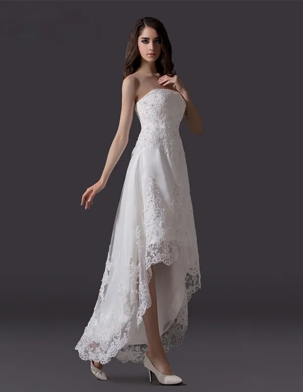 2015 Classic Beading Rhinestone Embroidered Lace Tulle Short Beach Wedding Dress