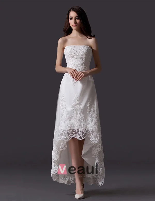 Classique Strass Perles Tulle Brodé De Dentelle Robe De Mariée Courte De La Plage