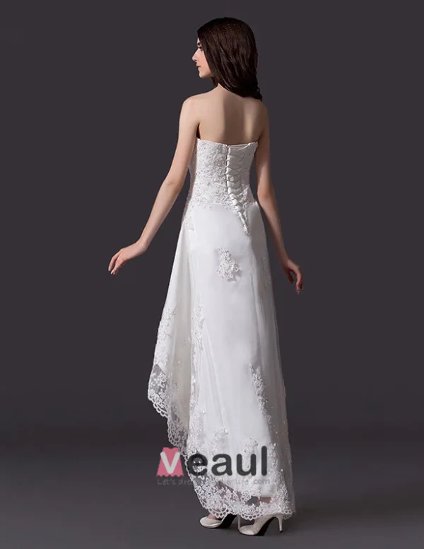 Classique Strass Perles Tulle Brodé De Dentelle Robe De Mariée Courte De La Plage