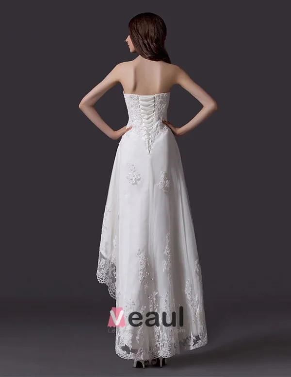 Classique Strass Perles Tulle Brodé De Dentelle Robe De Mariée Courte De La Plage