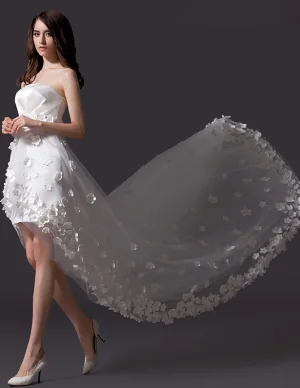 2015 A Line Embroidered Flower Asymmetrical Tulle Short Wedding Dress