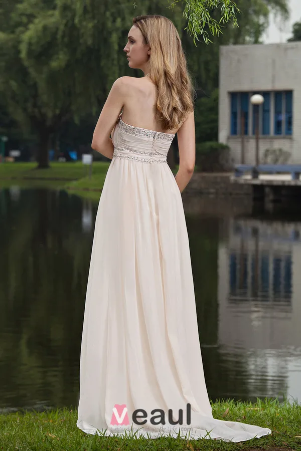 2015 Simple A-line Strapless Champagne long Evening Dresses