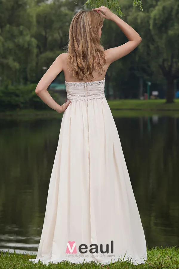 2015 Simple A-line Strapless Champagne long Evening Dresses