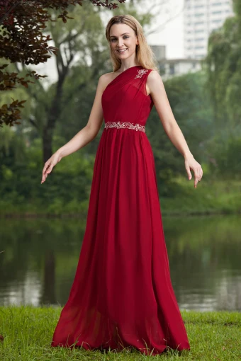 2015 Beading Embroidery Sequins Zipper One Shoulder Long Evening Dresses