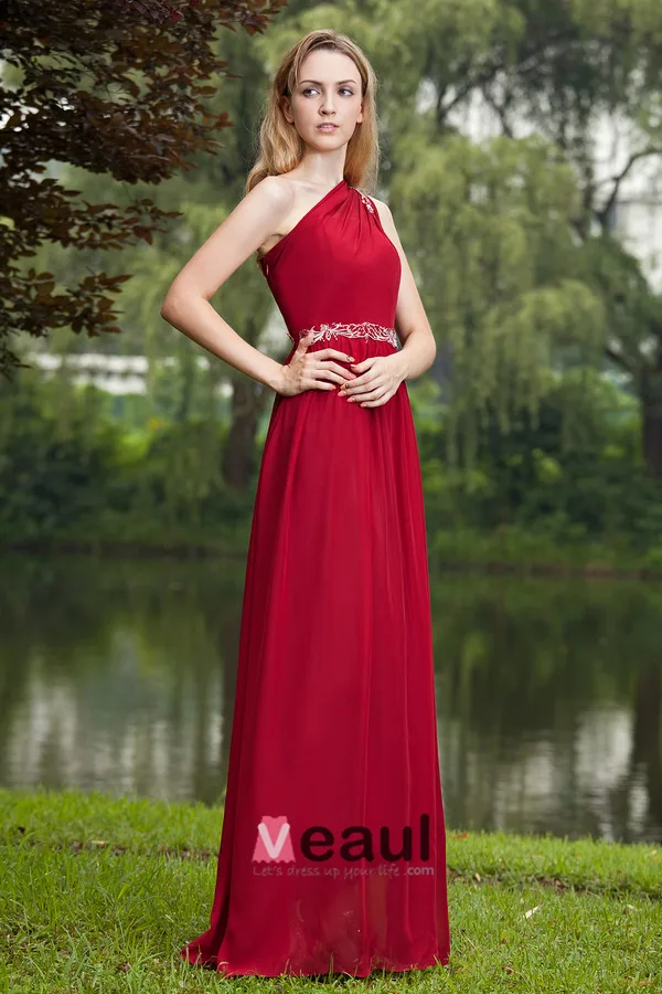 2015 Beading Embroidery Sequins Zipper One Shoulder long Evening Dresses
