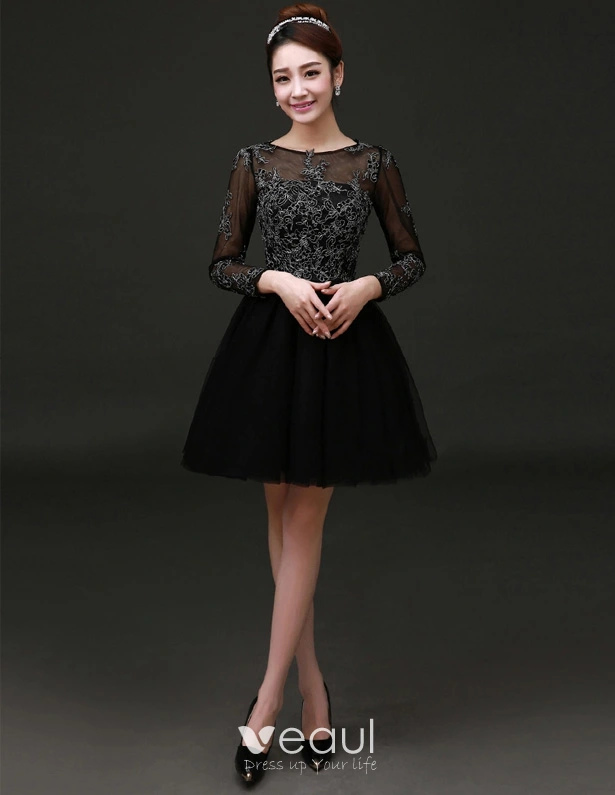 Short Black Lace Dress With Sleeves