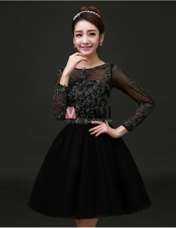 2015 Elegant Scoop Neck Long Sleeves Cocktail Dress/ Little Black Dress