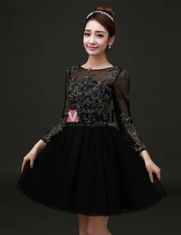 2015 Elegant Scoop Neck Long Sleeves Cocktail Dress/ Little Black Dress