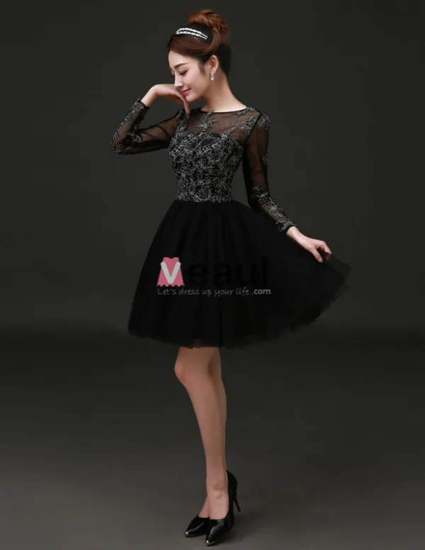 2015 Elegant Scoop Neck Long Sleeves Cocktail Dress/ Little Black Dress