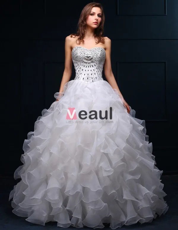 2015 Robe De Bal Sweetheart Perles Paillettes Organza Robes De Mariée