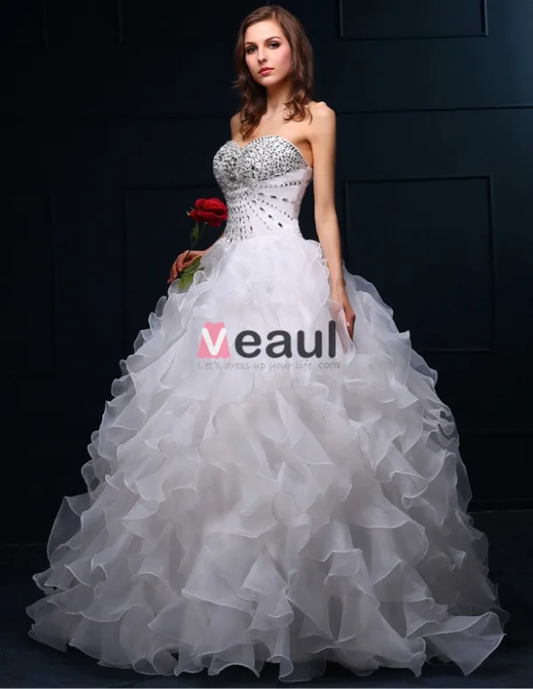 2015 Robe De Bal Sweetheart Perles Paillettes Organza Robes De Mariée