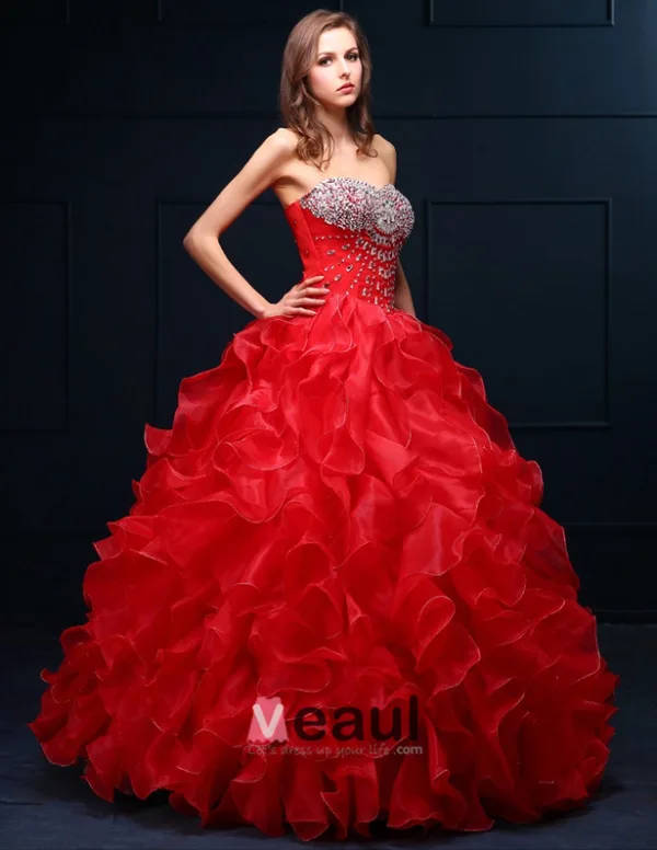 2015 Robe De Bal Sweetheart Perles Paillettes Organza Robes De Mariée